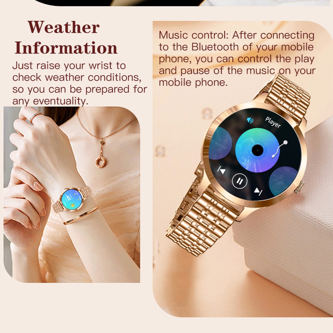 Смартгодинник UWatch Smart Vip Lady Butterfly Gold зі сталевим браслетом — фото 4