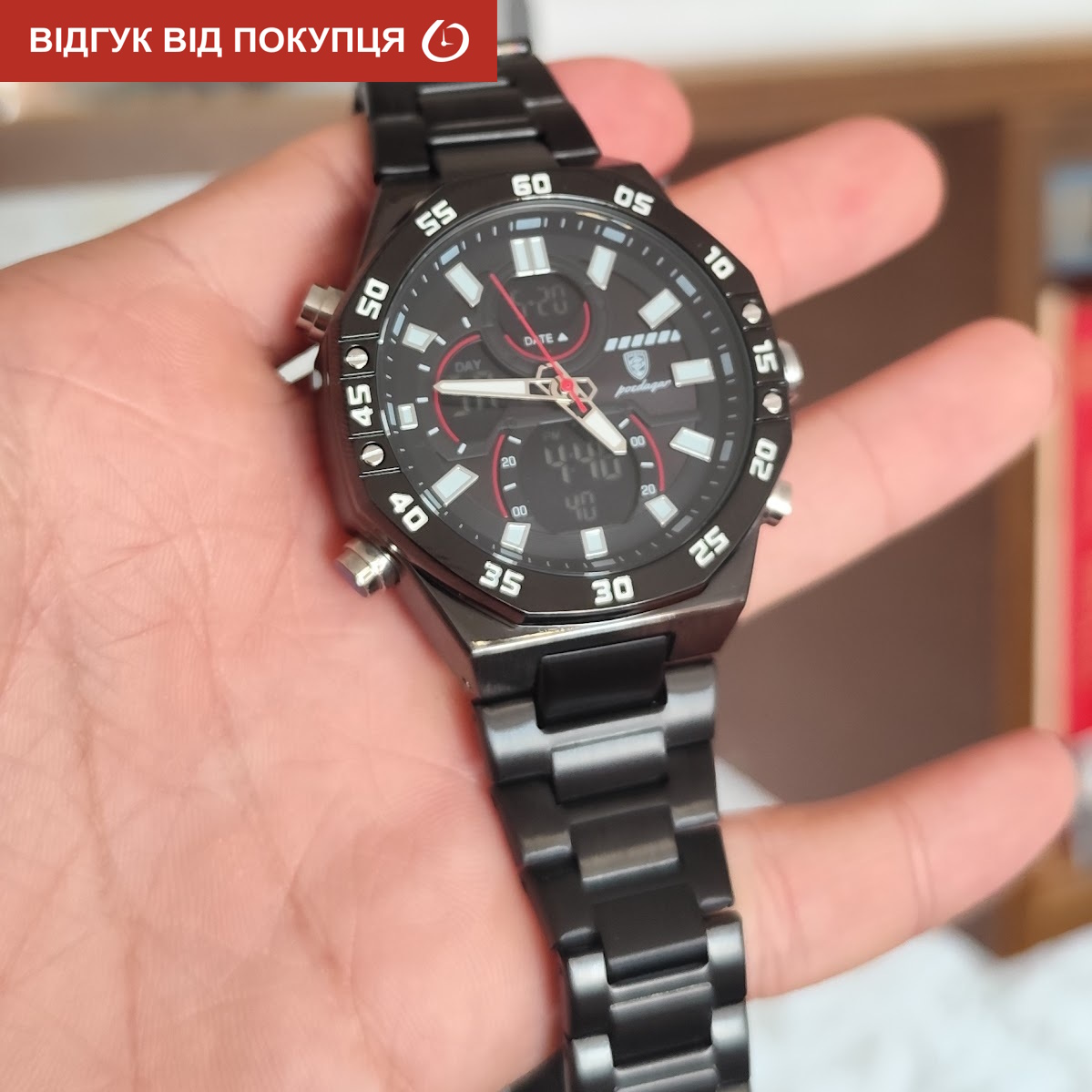 Чоловічий годинник Poedagar Iron Sport 1959 чорний, кварцовий, 49 мм — фото 7