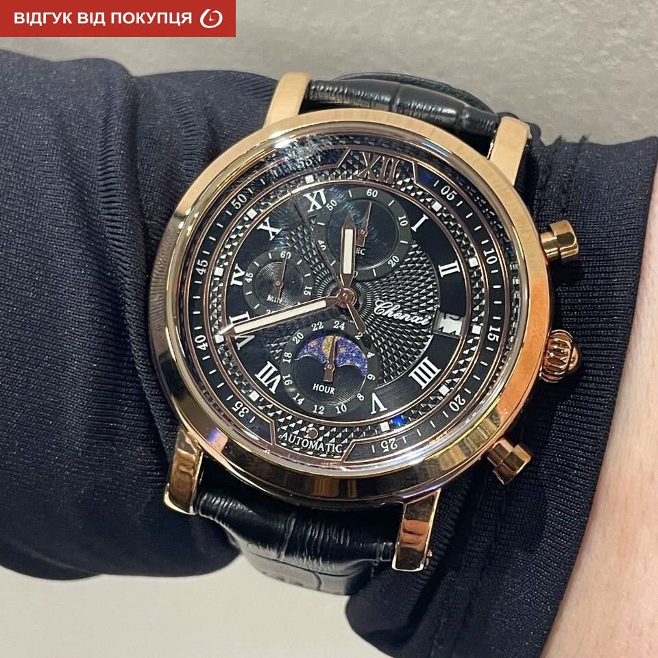 Чоловічий годинник Chenxi Patek 2310 з чорним циферблатом і шкіряним ремінцем — фото 7