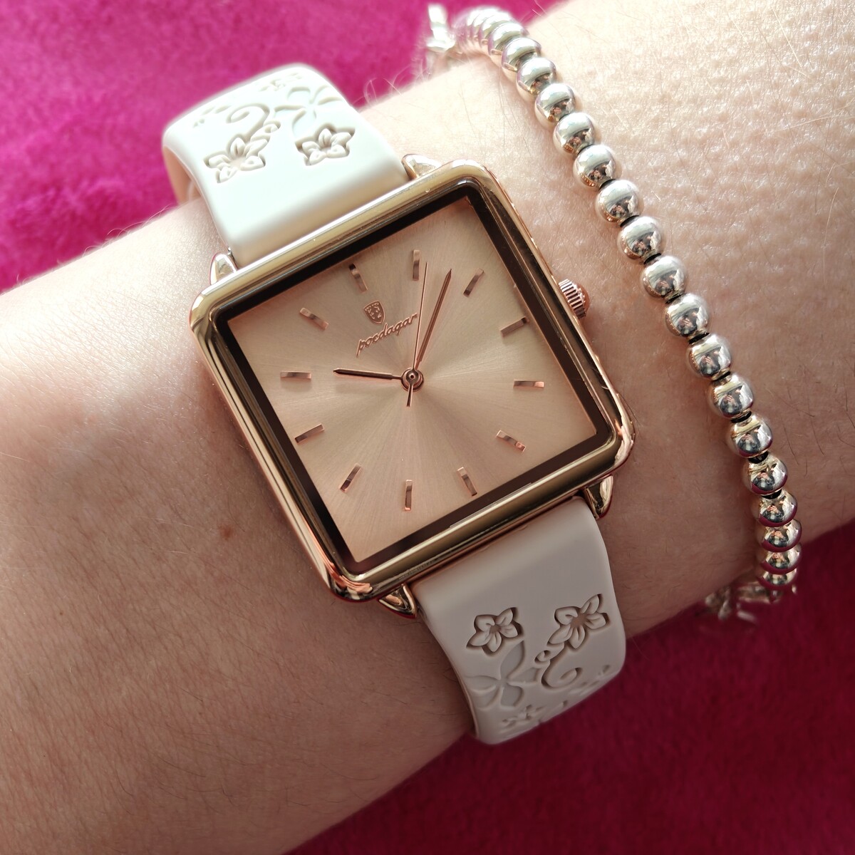 Жіночий годинник Poedagar Annet Beige 2381 із золотистим браслетом і 2 ремінцями — фото 7