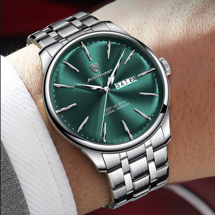Чоловічий годинник Poedagar Malachite 2522 зі сталевим браслетом і зеленим циферблатом — фото 3