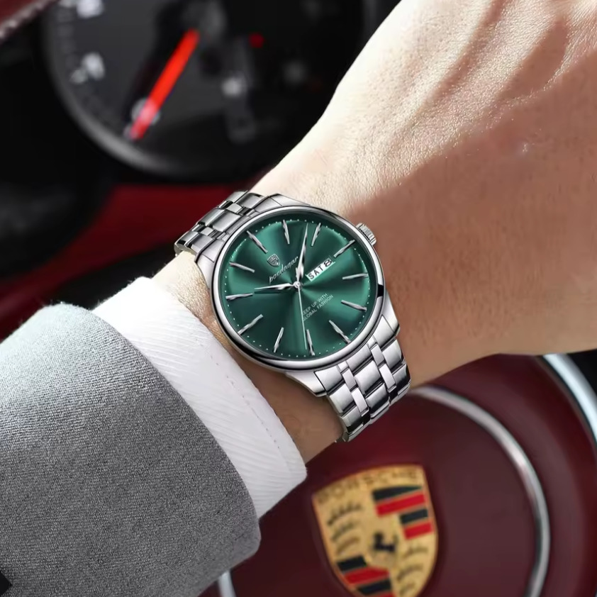Чоловічий годинник Poedagar Malachite 2522 зі сталевим браслетом і зеленим циферблатом — фото 5