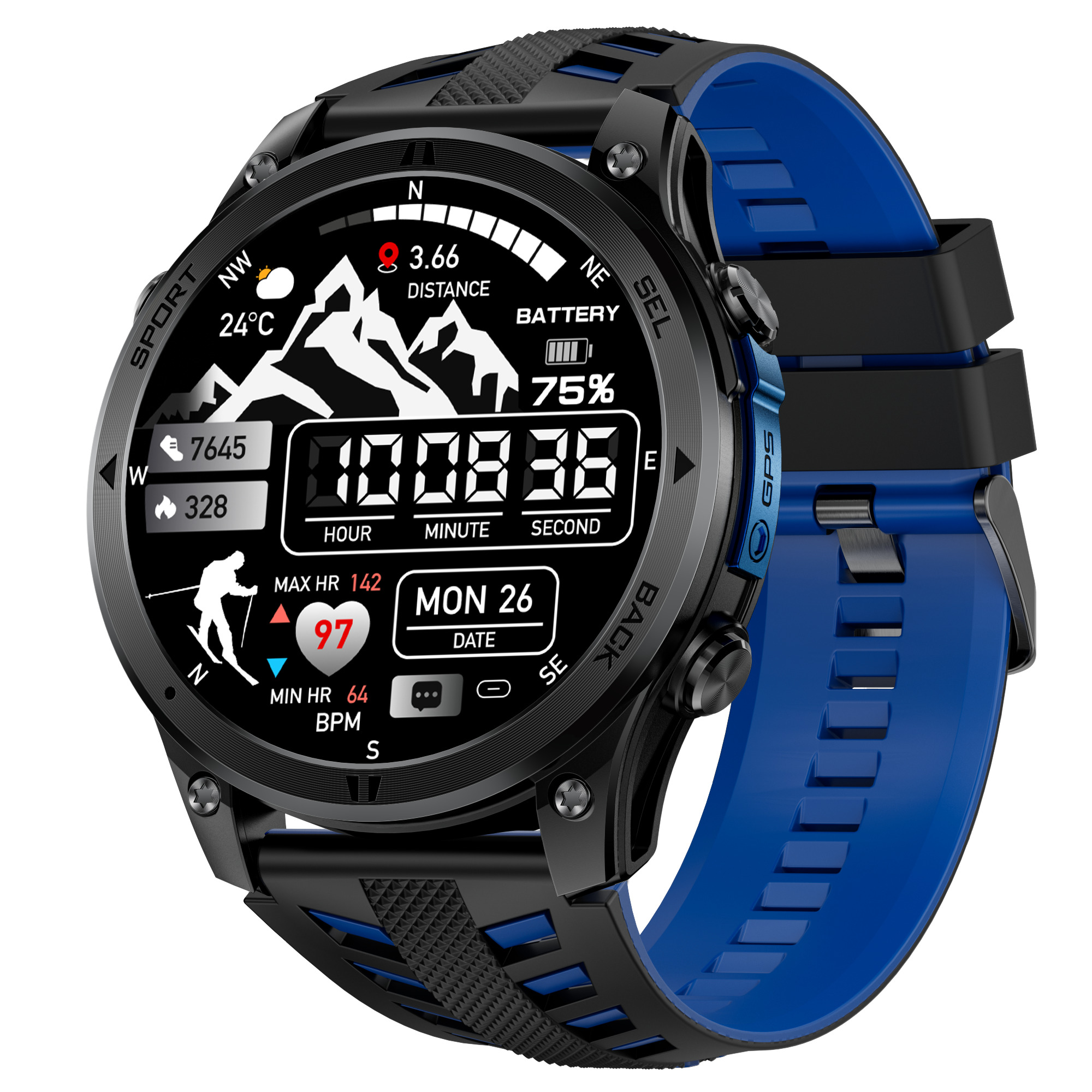 Розумний годинник UWatch Smart Optimus GPS Rubber з компасом і 2 ремінцями — фото 1