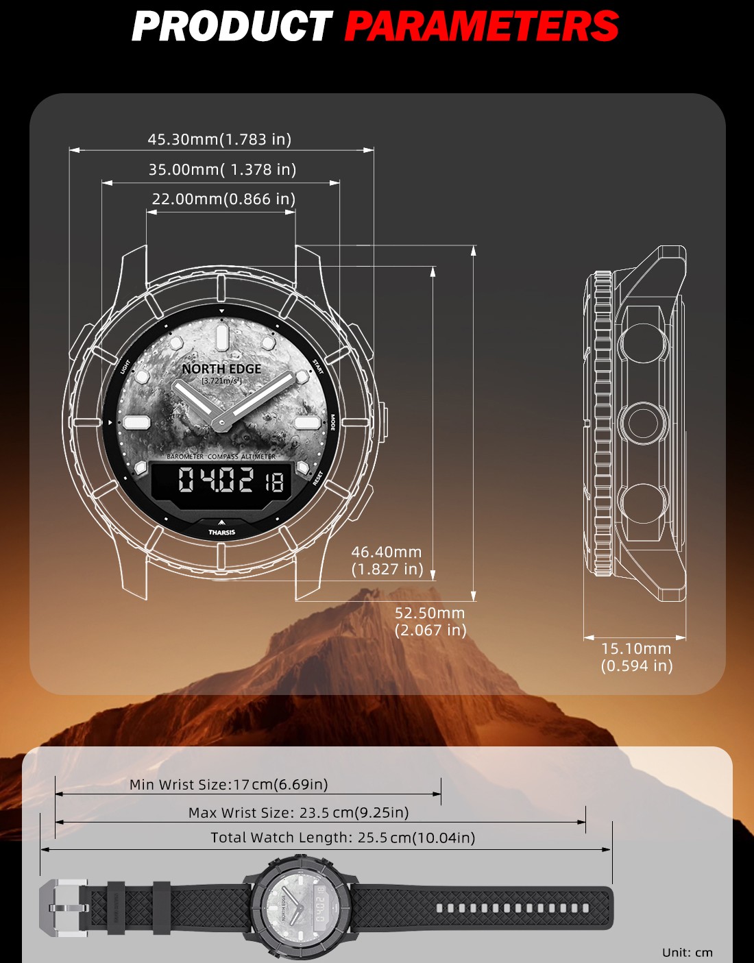 Чоловічий годинник North Edge Tharsis 2525 тактичний, чорний, кварцовий — фото 10