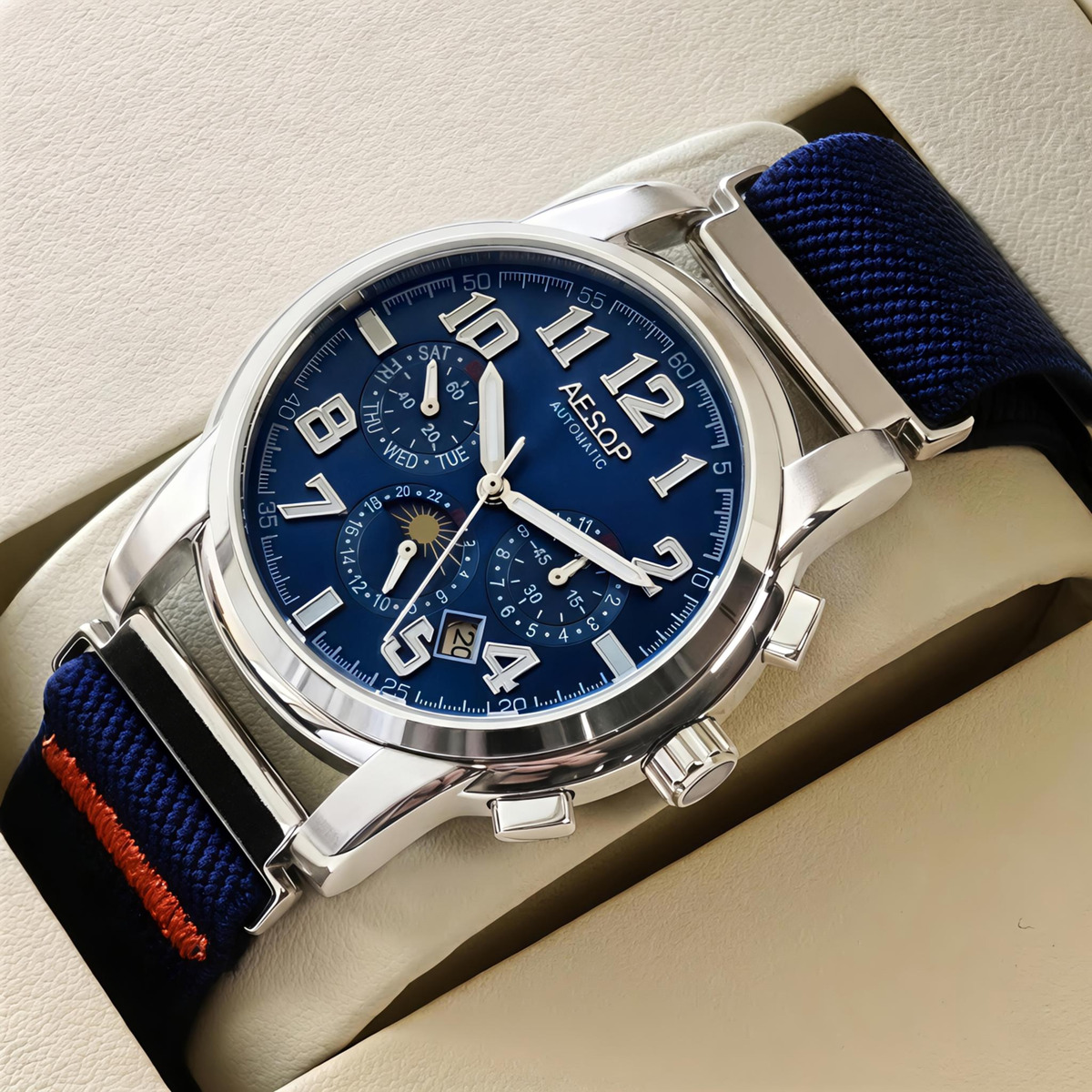 Чоловічий годинник Aesop Original Indigo Blue 2331 з автозаводом і 2 ремінцями — фото 2