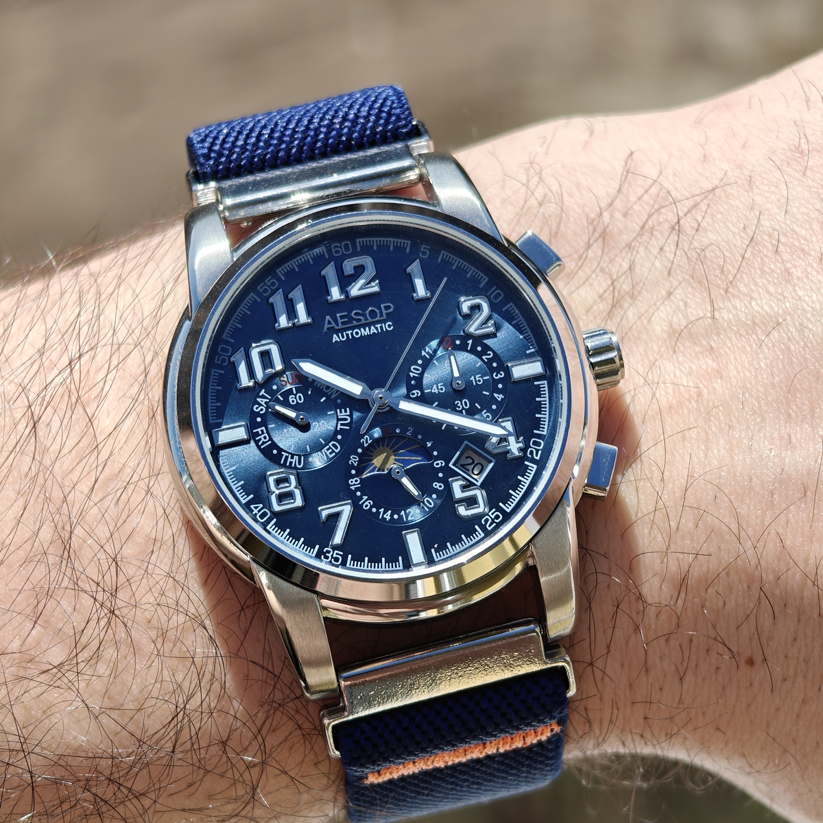 Чоловічий годинник Aesop Original Indigo Blue 2331 з автозаводом і 2 ремінцями — фото 8