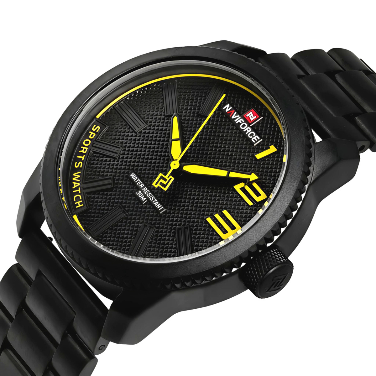 Чоловічий годинник Naviforce Kvantum Black Steel 2328, кварцовий, з 2 ремінцями — фото 1