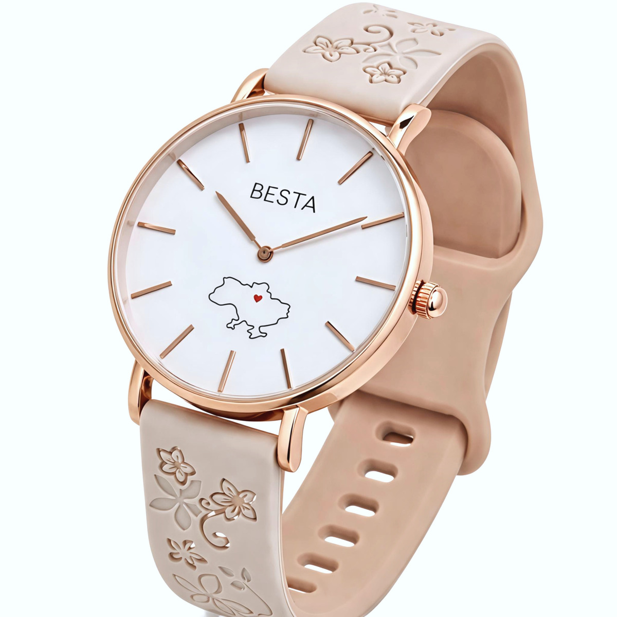 Унісекс годинник Besta Love UA Beige Flower 2329 з 2 ремінцями, золотистий — фото 2