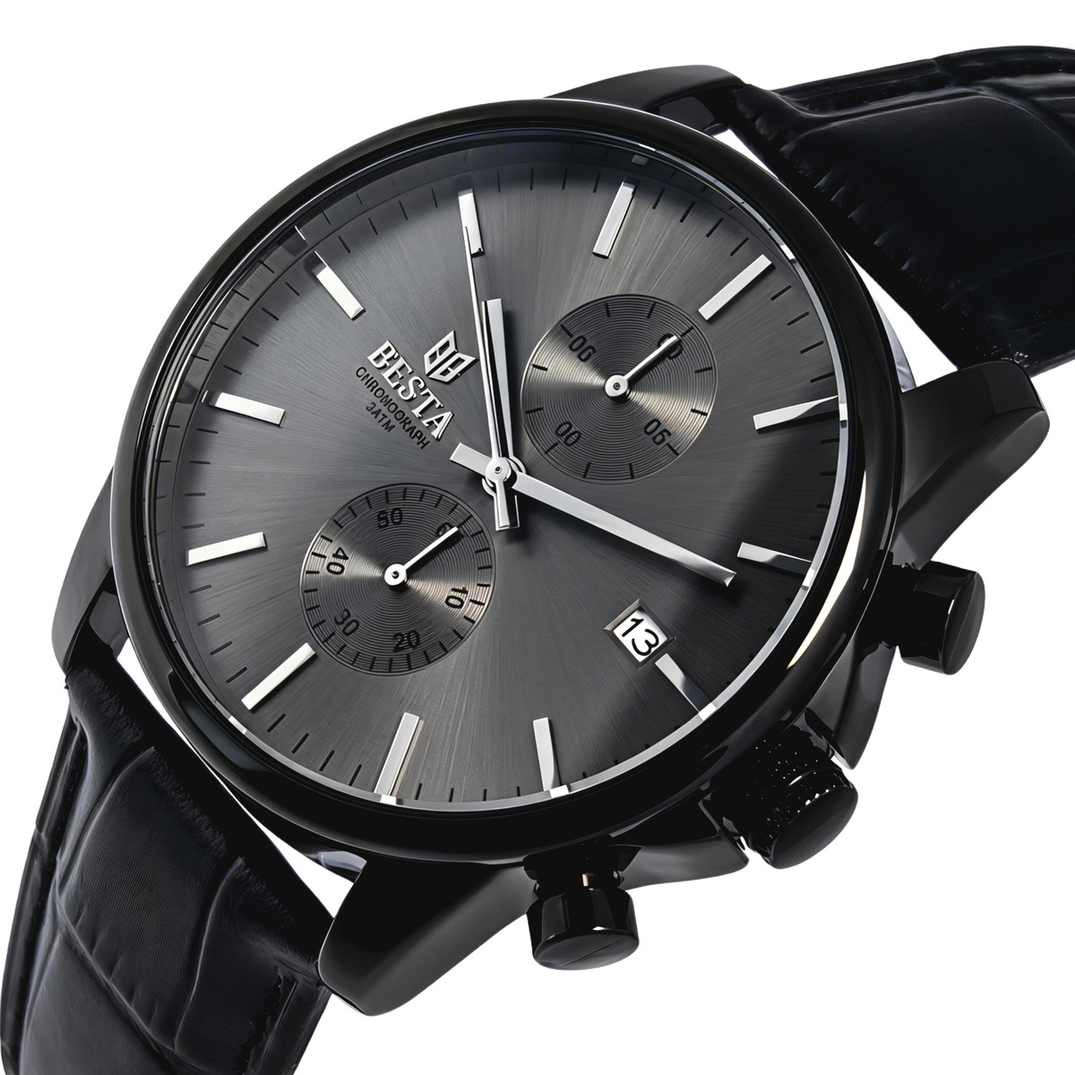 Чоловічий годинник Besta Mars Premium Leather Black 2330 з двома ремінцями — фото 1