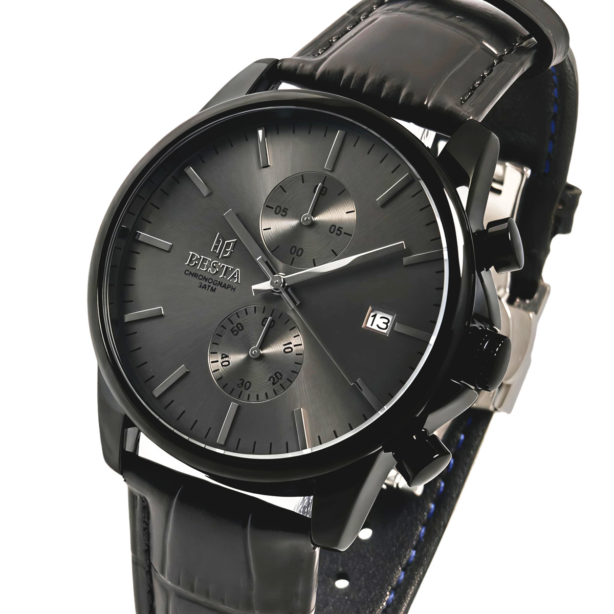 Чоловічий годинник Besta Mars Premium Leather Black 2330 з двома ремінцями — фото 2