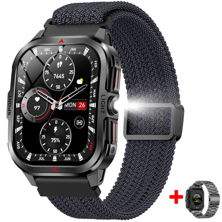 Смарт-годинник UWatch Smart Fantastic Nylon 2.01 IPS Retina, чорний, 2 ремінці — фото 1