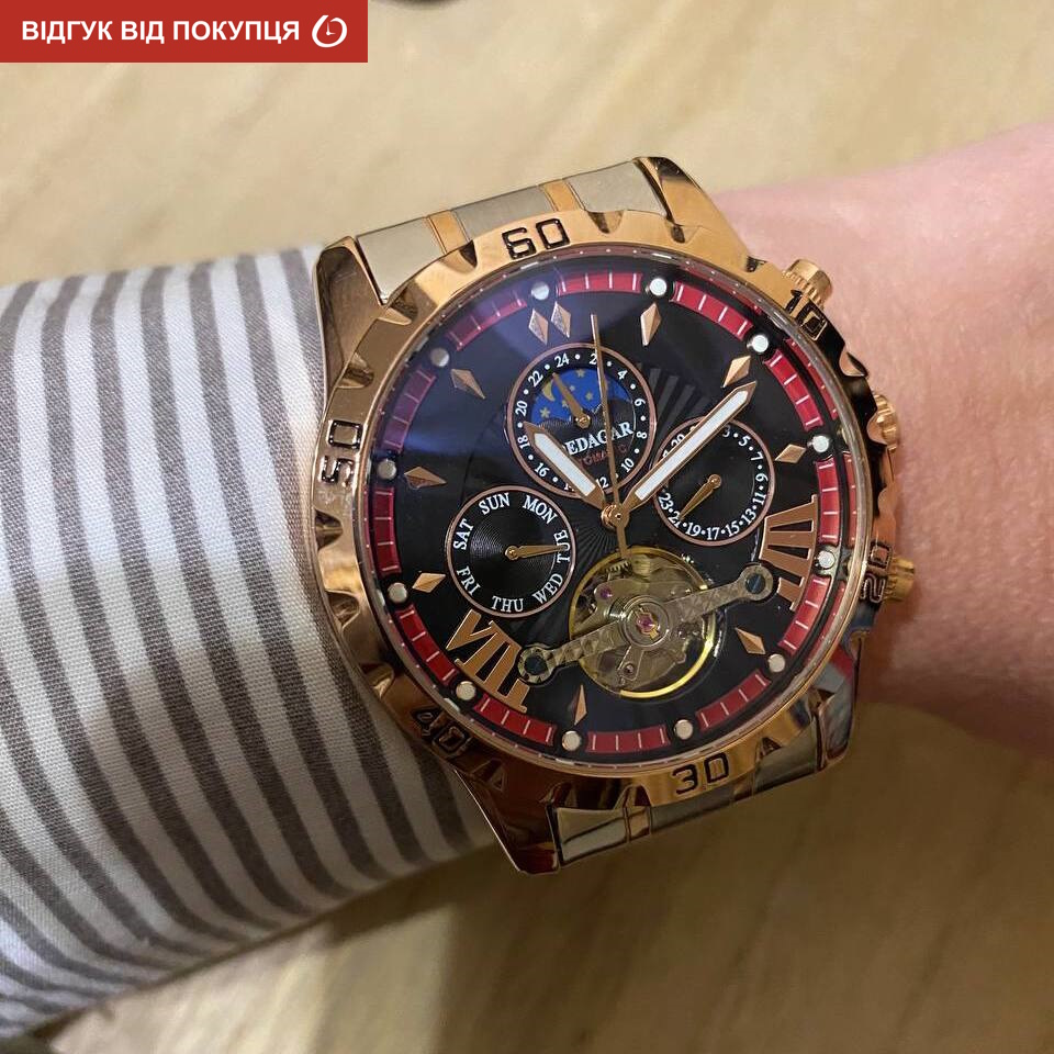 Чоловічий годинник Poedagar Mechanical 1731 з автозаводом і чорним циферблатом — фото 9