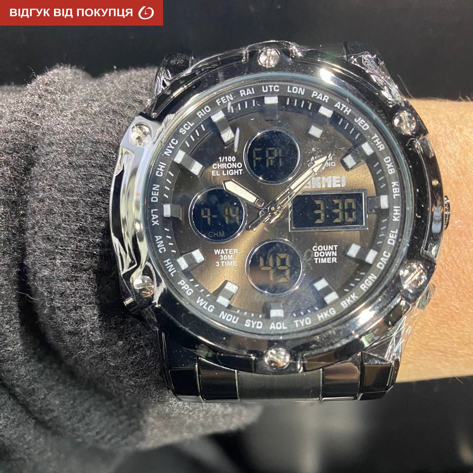 Чоловічий годинник Skmei 1210 Molot Limited AllBlack зі сталевим браслетом — фото 10