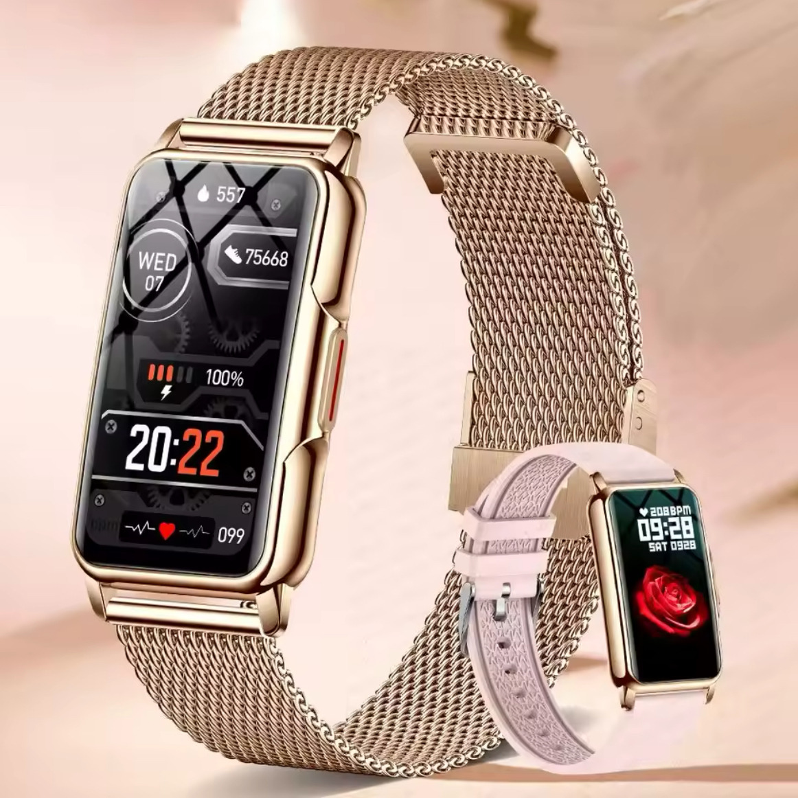 Жіночий смарт-годинник UWatch Smart Mioband Nano+ Gold з OLED-дисплеєм і 2 ремінцями — фото 2
