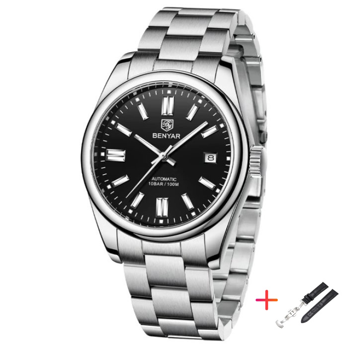 Чоловічий годинник Benyar 2201 Automatic Leather Deluxe з автозаводом і 2 ремінцями — фото 8