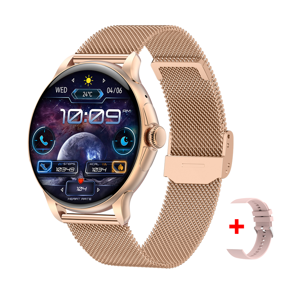 Жіночий смартгодинник UWatch Smart Holiday Gold Steel 46 мм з Amoled-дисплеєм і 2 ремінцями — фото 8