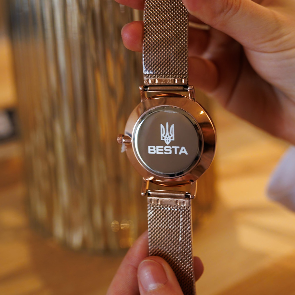 Унісекс годинник Besta Love UA Beige Flower 2329 з 2 ремінцями, золотистий — фото 7