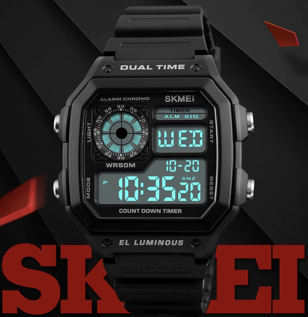 Чоловічий годинник Skmei Arizona 1710 чорний цифровий, 5 атм — фото 3