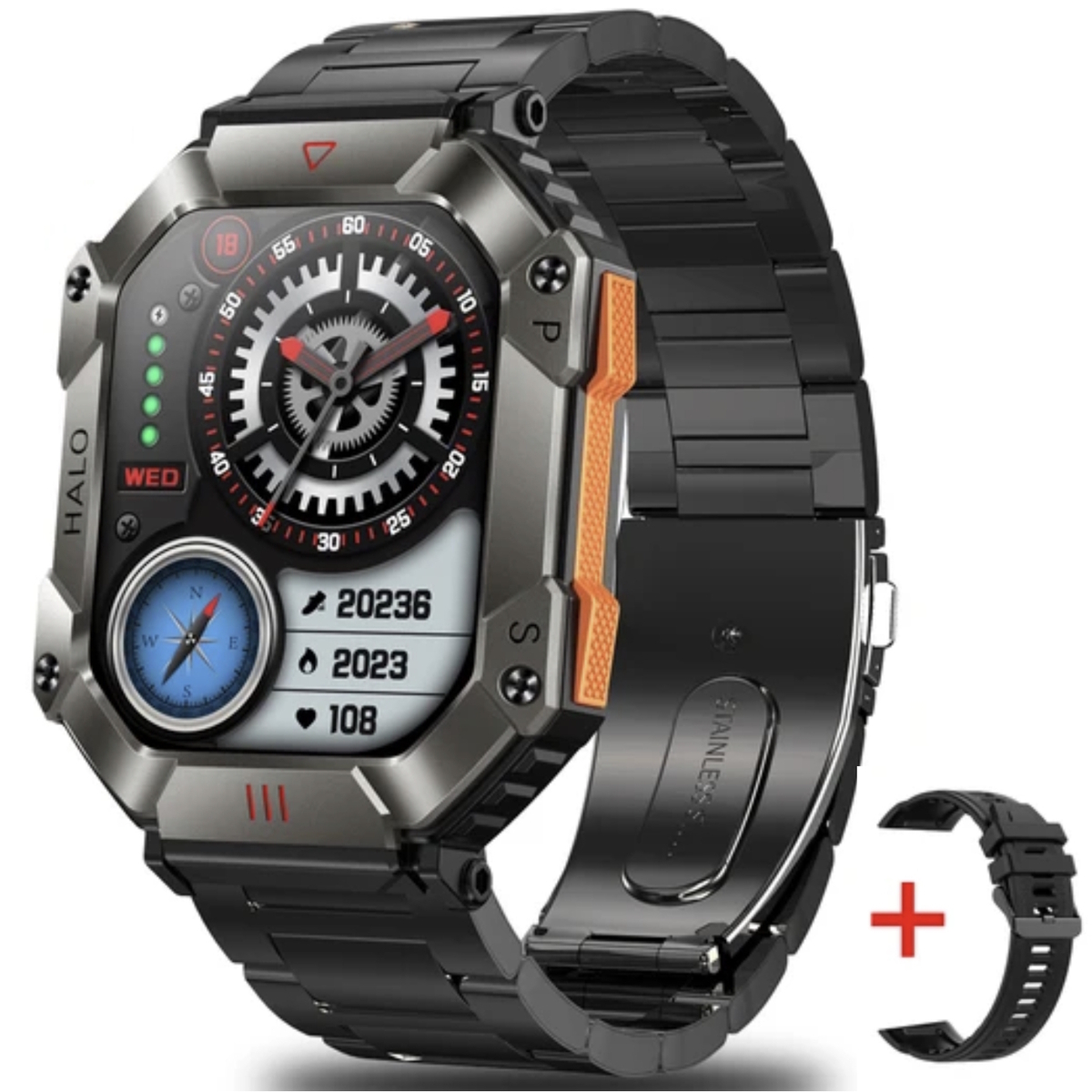 Смартгодинник UWatch Smart Racer K+ Steel з компасом, AMOLED 2 дюйми, чорний — фото 1
