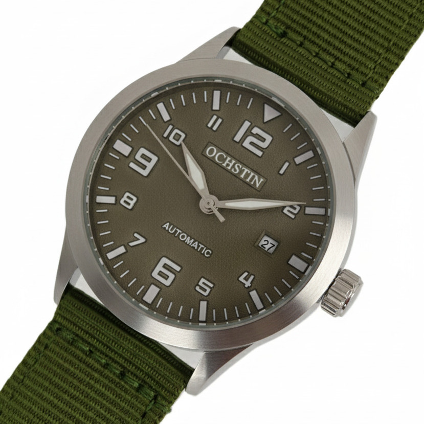 Чоловічий годинник Ochstin Military Hook Green 2165 з автозаводом і 2 ремінцями — фото 2