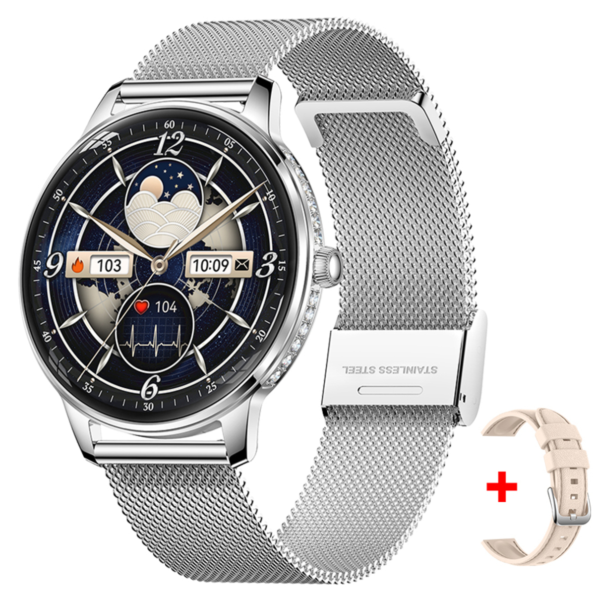 Смартгодинник UWatch Smart Brilliant Slim Silver, AMOLED 1.19, сріблястий, 2 ремінці — фото 1