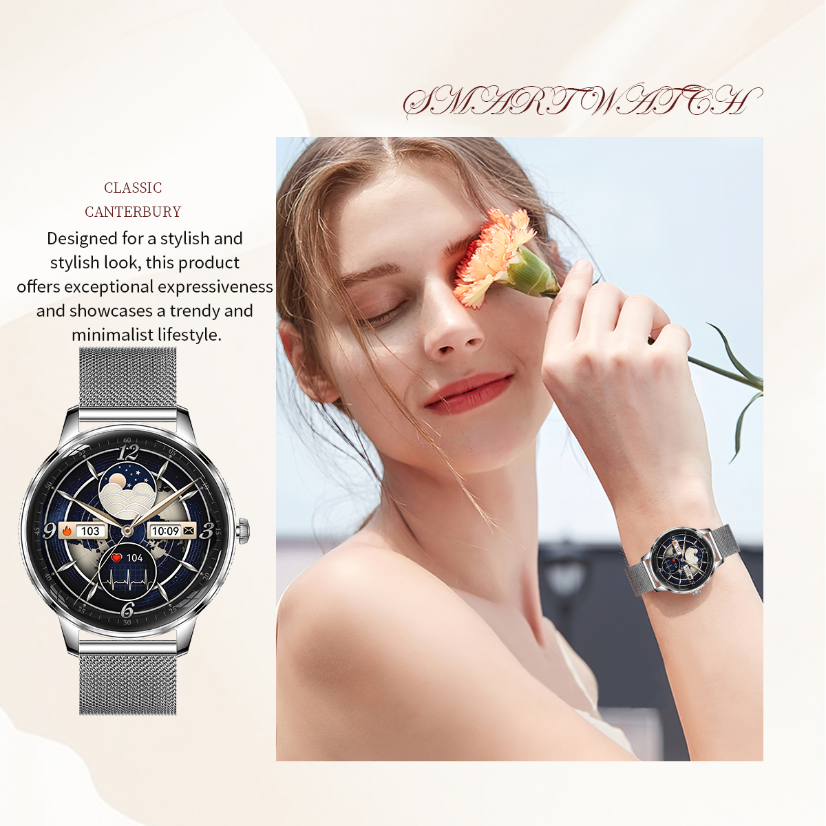 Смартгодинник UWatch Smart Brilliant Slim Silver, AMOLED 1.19, сріблястий, 2 ремінці — фото 5