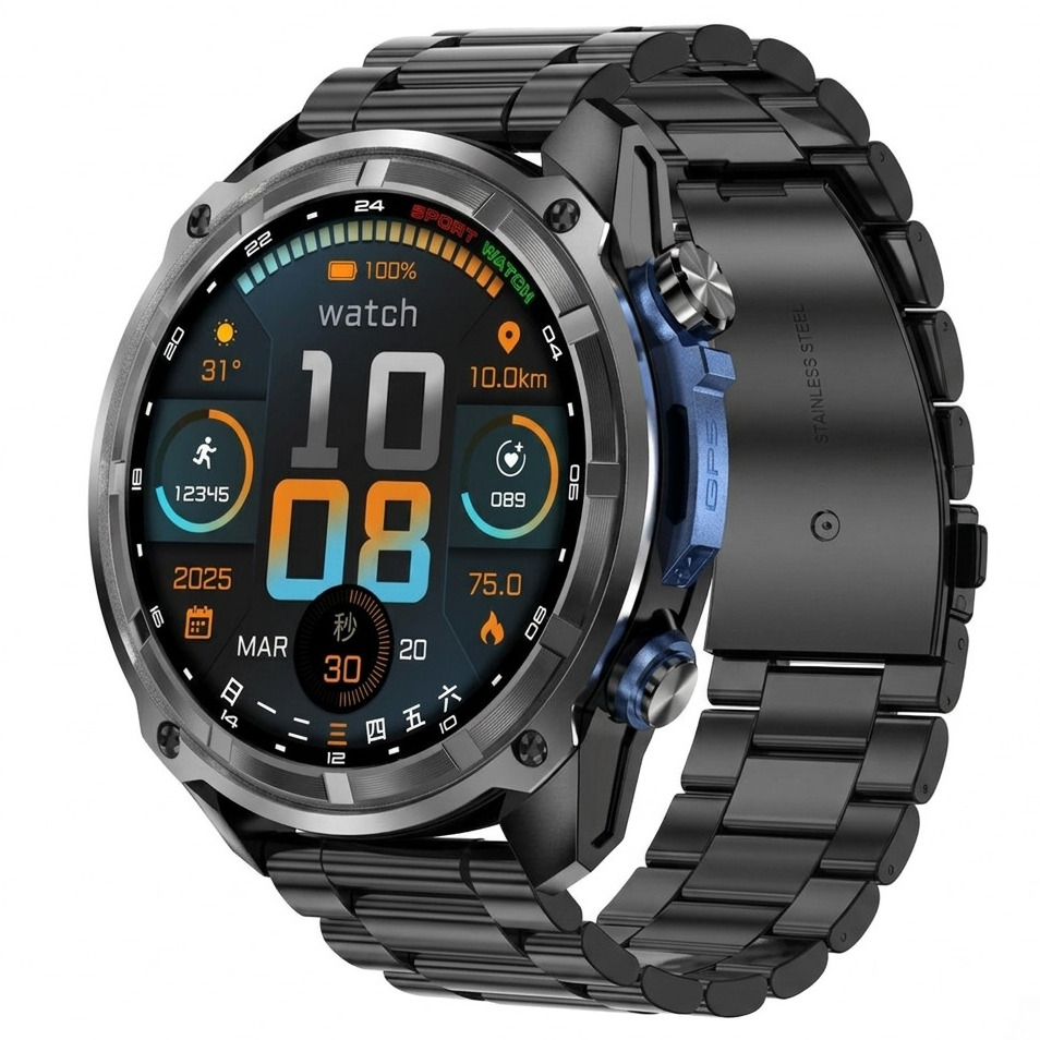 Смарт-годинник UWatch Smart Navigation Pro Steel Black з GPS, AMOLED і 3 ремінцями — фото 1