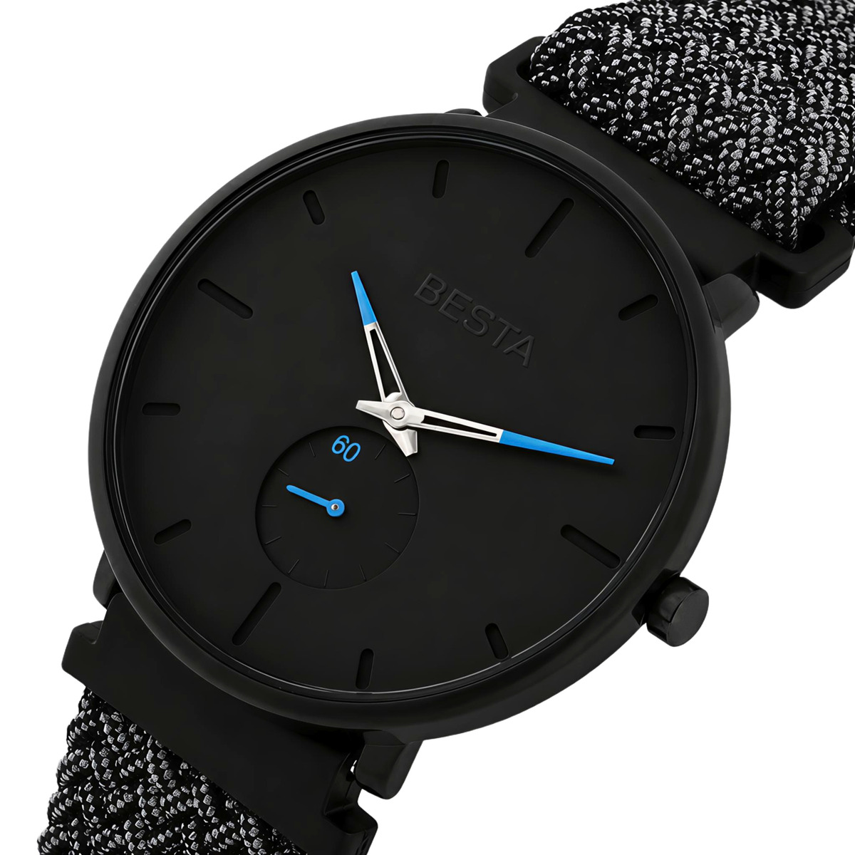 Чоловічий годинник Besta Tower Nylon Graphite 38 мм з двома ремінцями — фото 1