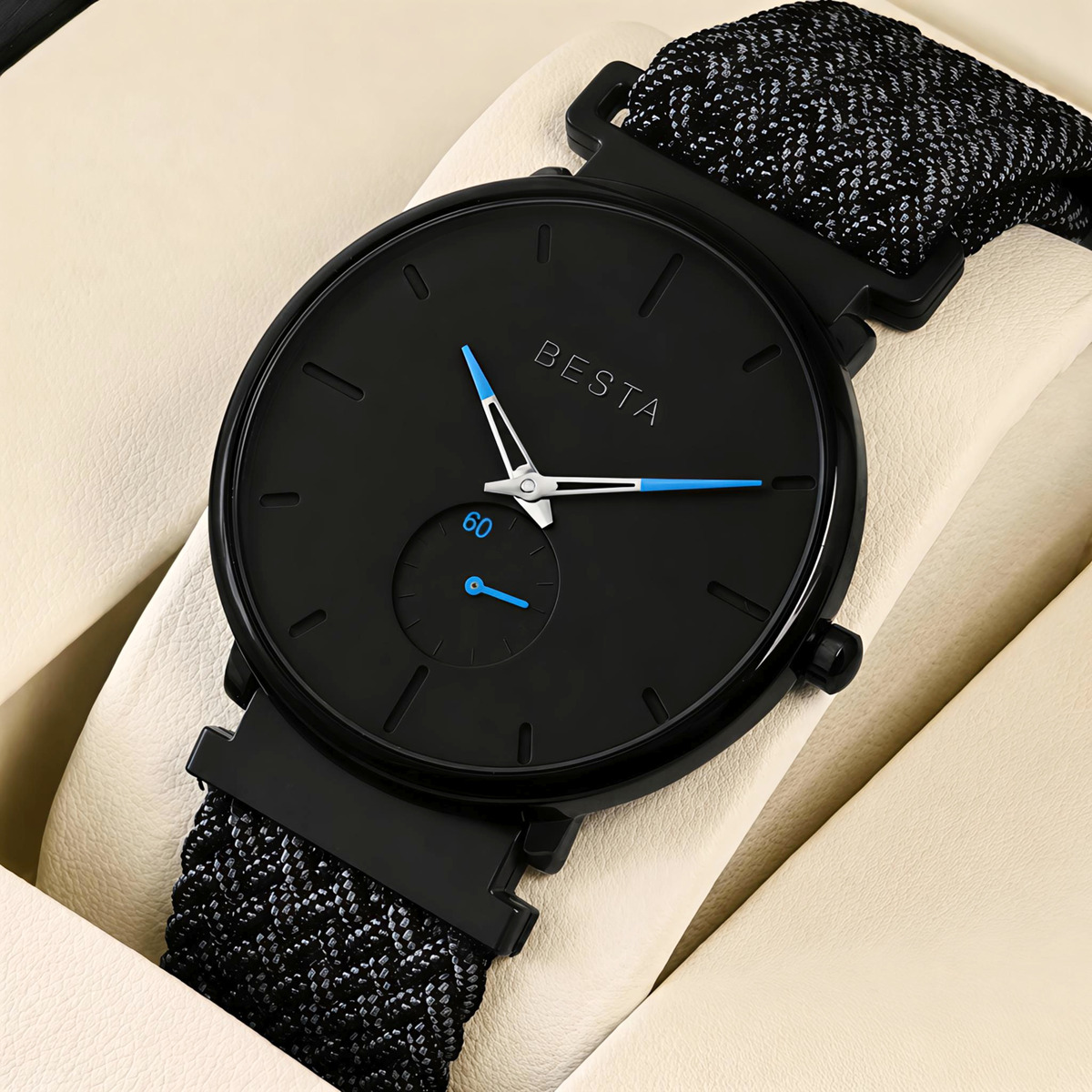 Чоловічий годинник Besta Tower Nylon Graphite 38 мм з двома ремінцями — фото 2