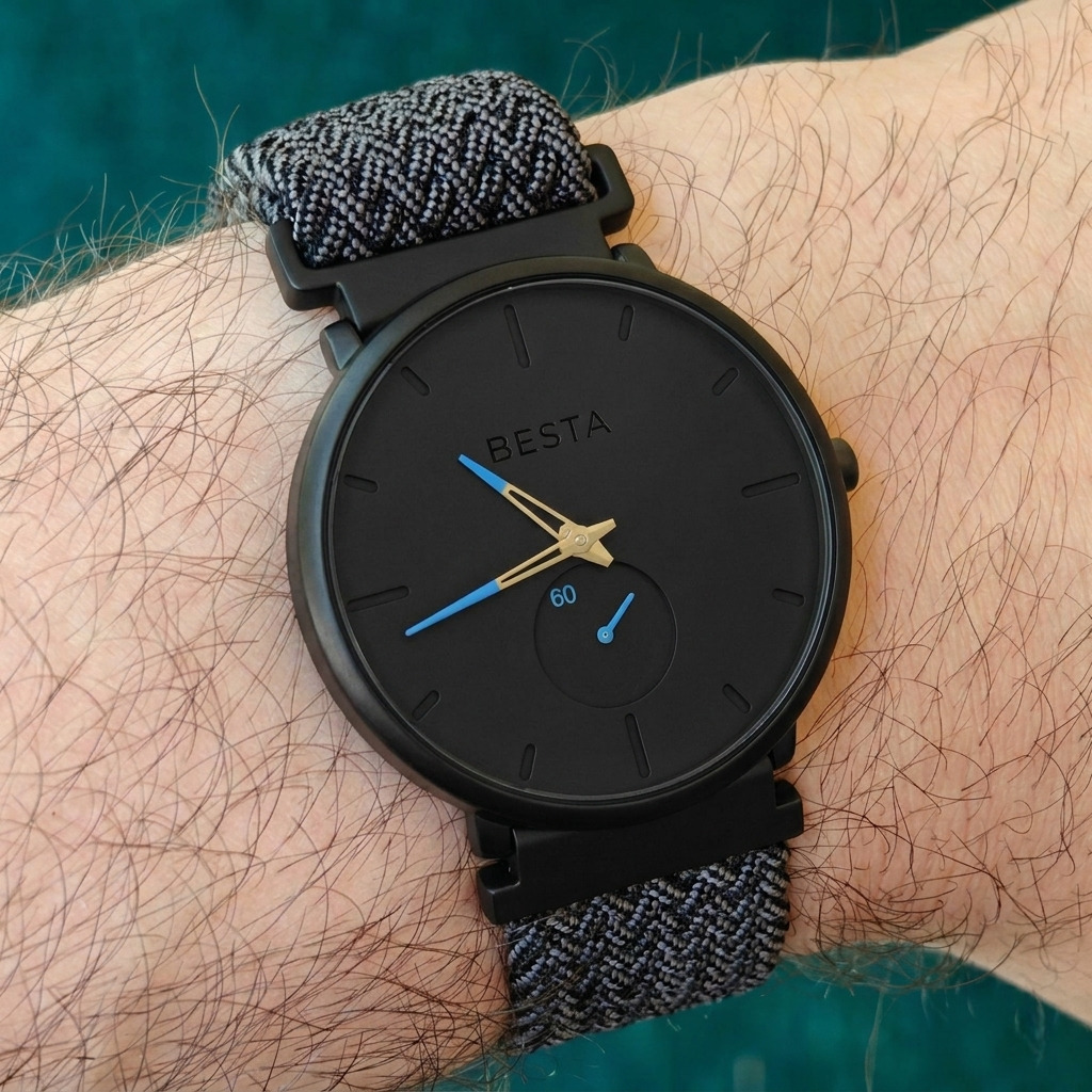 Чоловічий годинник Besta Tower Nylon Graphite 38 мм з двома ремінцями — фото 7