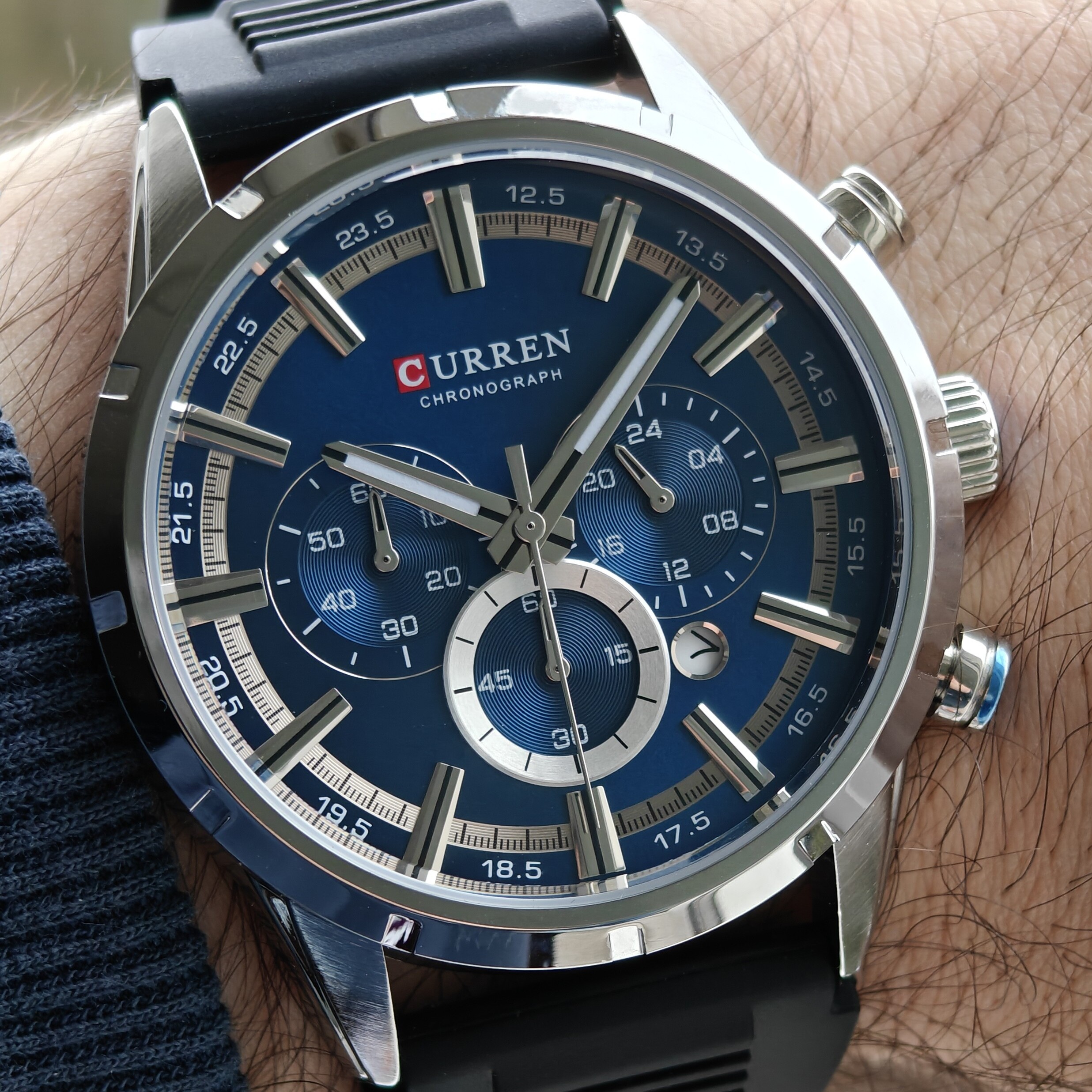 Чоловічий годинник Curren 2223 Flag Rubber Strap із синім циферблатом, 2 ремінці — фото 7
