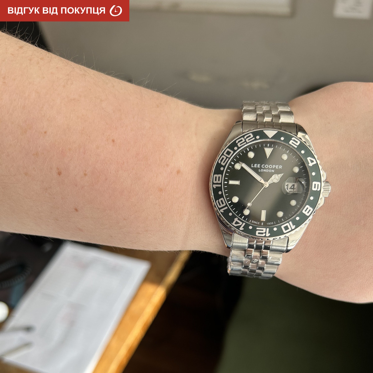 Чоловічий годинник Lee Cooper Daytona Green 42 мм із зеленим циферблатом — фото 10