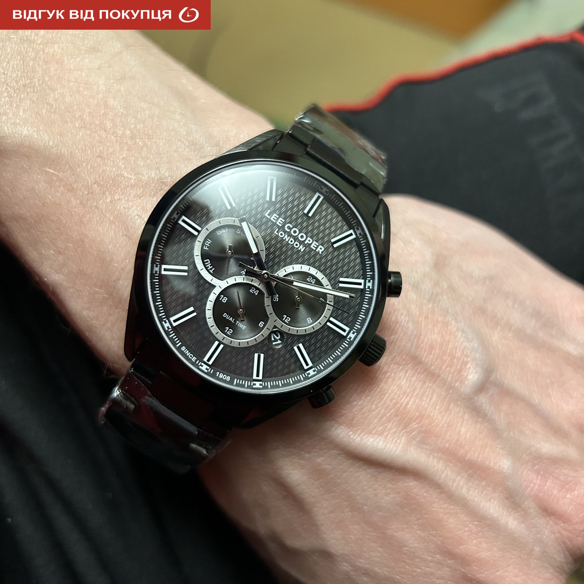Чоловічий годинник Lee Cooper England Black 1985, чорний, кварцовий, 44 мм — фото 10