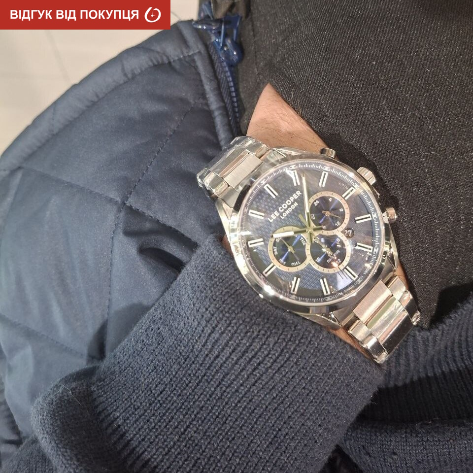 Чоловічий годинник Lee Cooper England Silver зі сталевим браслетом і синім циферблатом — фото 10