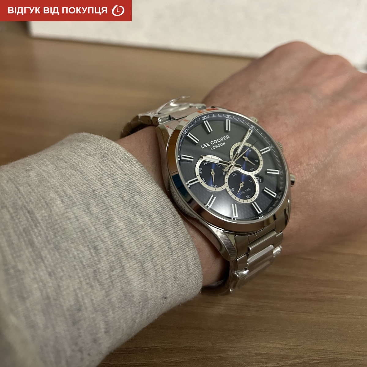 Чоловічий годинник Lee Cooper England Silver зі сталевим браслетом і синім циферблатом — фото 9