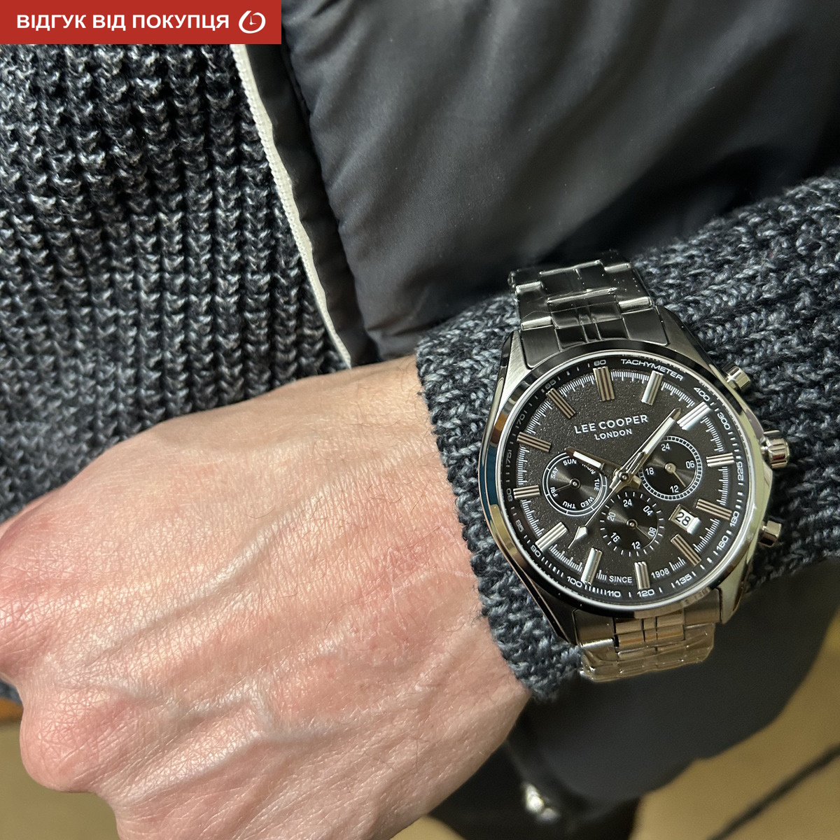 Чоловічий годинник Lee Cooper Fenix Black 1981, 44 мм, сріблястий браслет — фото 9