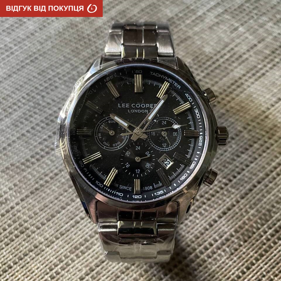 Чоловічий годинник Lee Cooper Fenix Black 1981, 44 мм, сріблястий браслет — фото 10