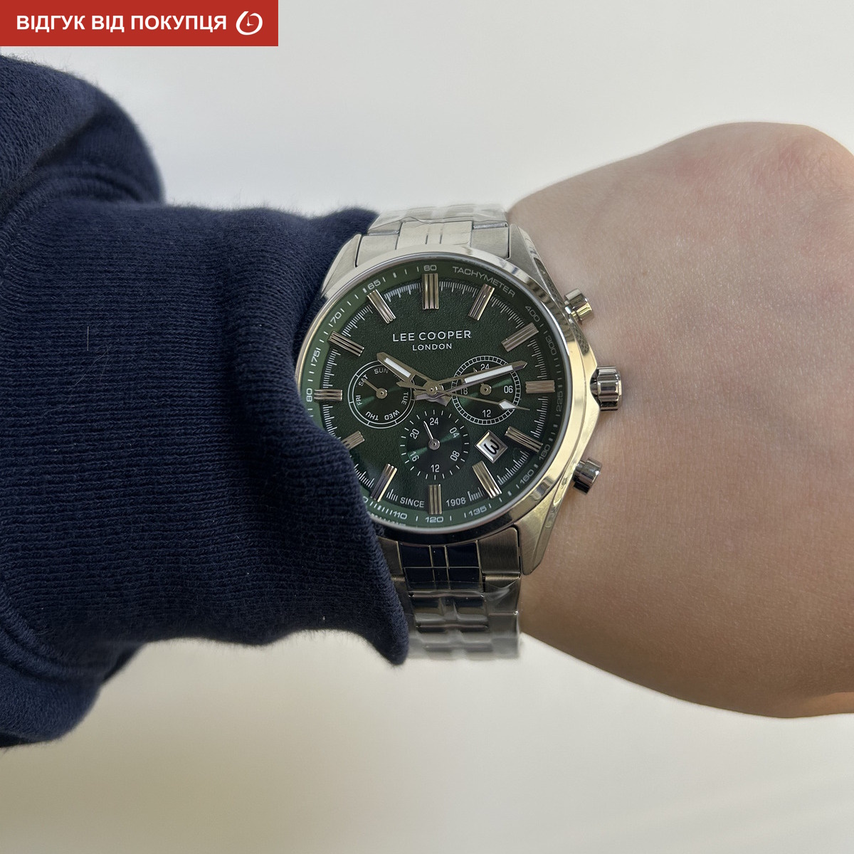 Чоловічий годинник Lee Cooper Fenix Green 1982 зі сталевим браслетом, 44 мм — фото 9