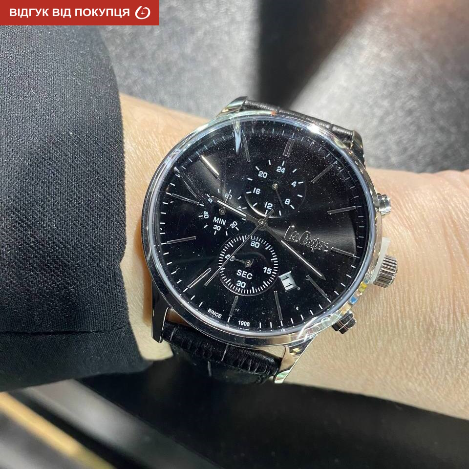 Чоловічий годинник Lee Cooper Leather Black 44 мм з чорним циферблатом — фото 10