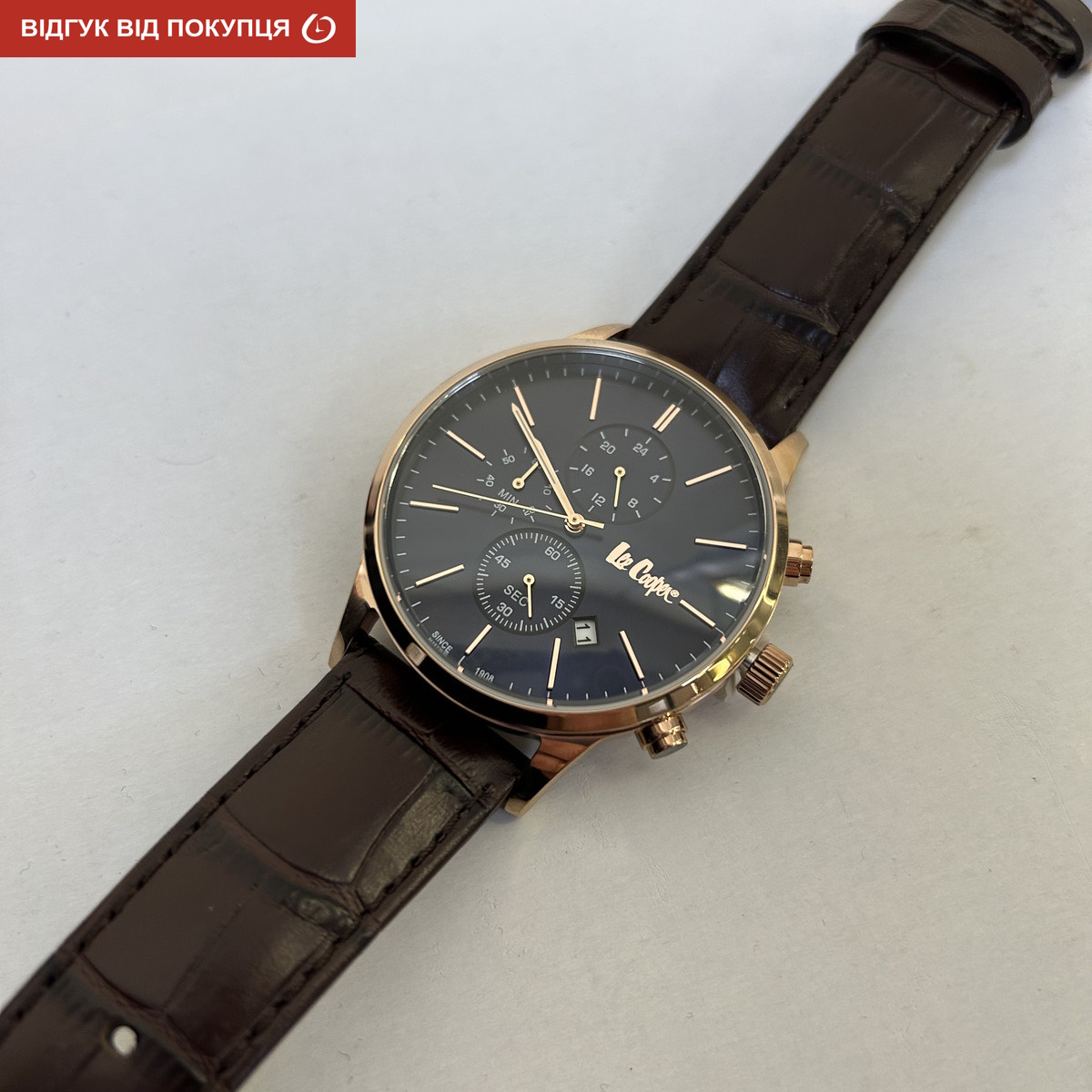 Чоловічий годинник Lee Cooper Leather Gold із синім циферблатом і шкіряним ремінцем — фото 10