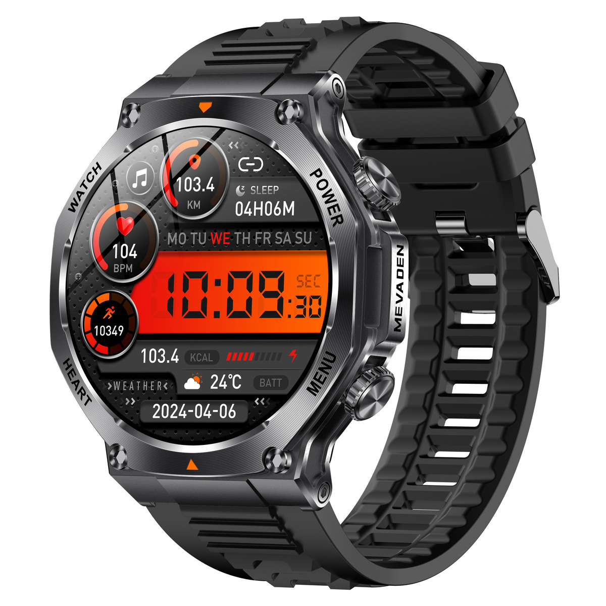 UWatch Smart Mevaden Ultra Rubber 1.7 IPS, чорний сталевий корпус, 2 ремінці — фото 1