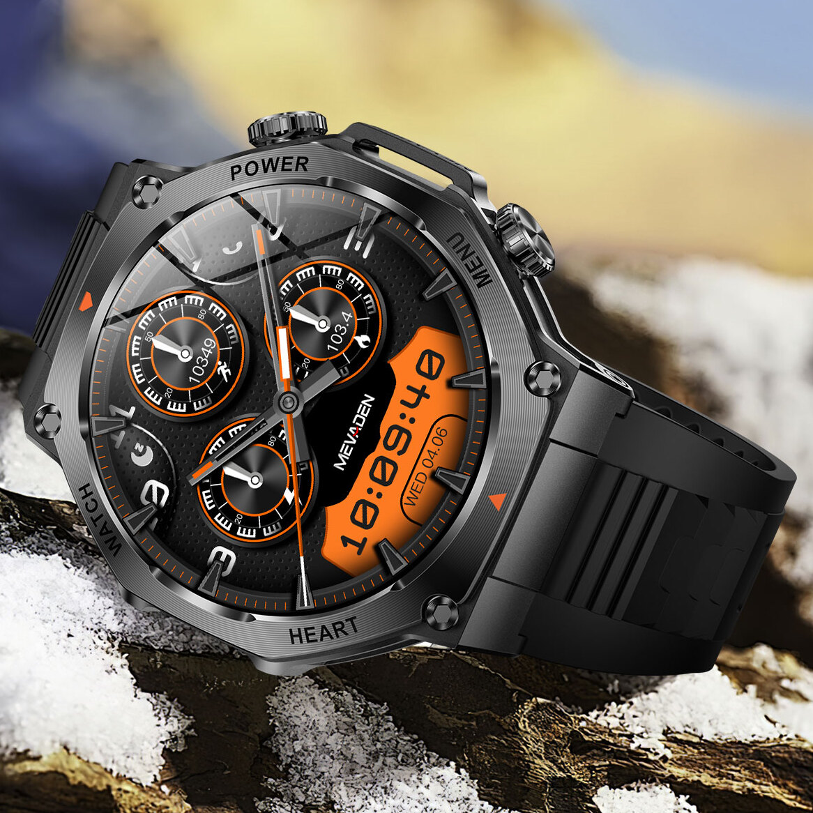 UWatch Smart Mevaden Ultra Rubber 1.7 IPS, чорний сталевий корпус, 2 ремінці — фото 4