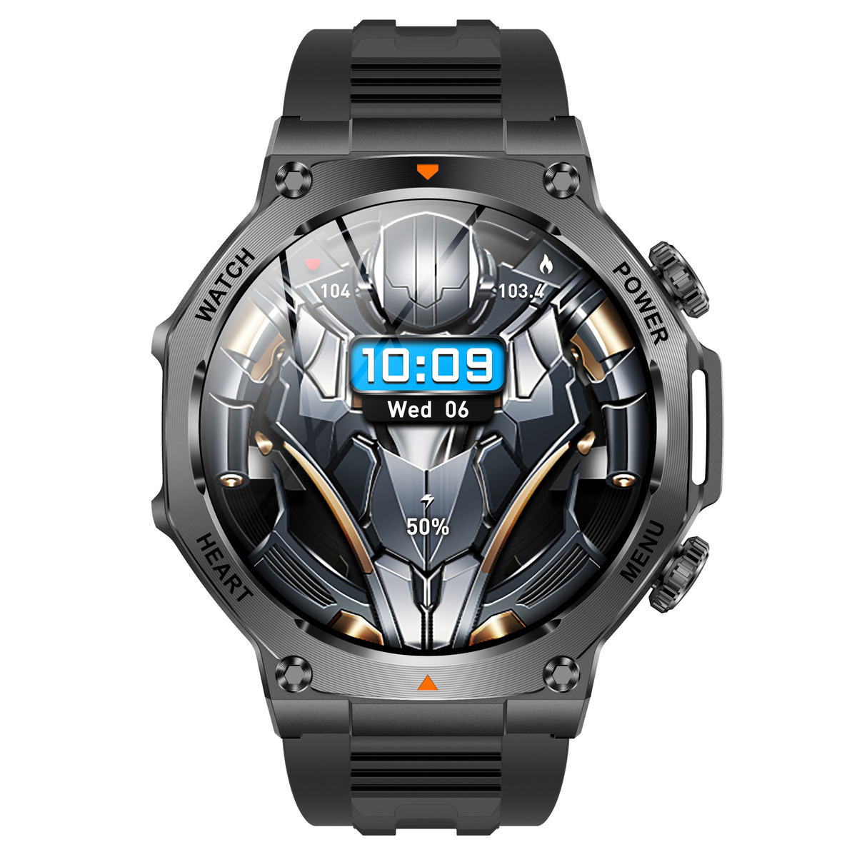 UWatch Smart Mevaden Ultra Rubber 1.7 IPS, чорний сталевий корпус, 2 ремінці — фото 2