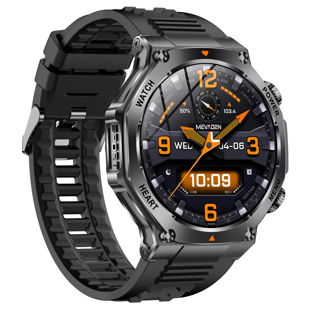 UWatch Smart Mevaden Ultra Rubber 1.7 IPS, чорний сталевий корпус, 2 ремінці — фото 3