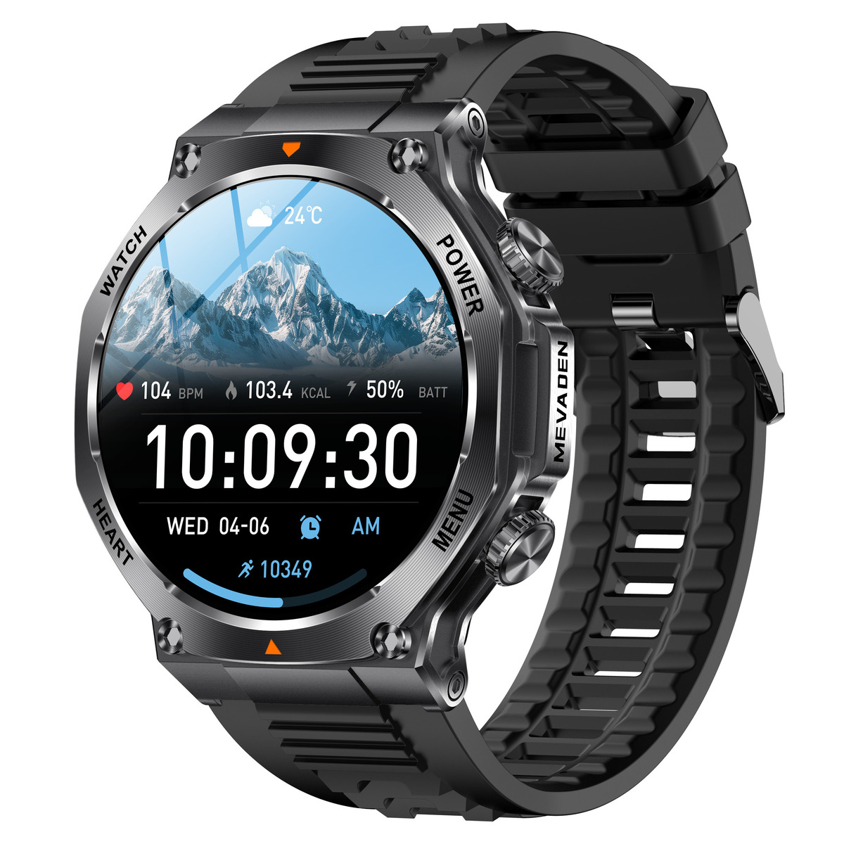 UWatch Smart Mevaden Ultra Rubber 1.7 IPS, чорний сталевий корпус, 2 ремінці — фото 8