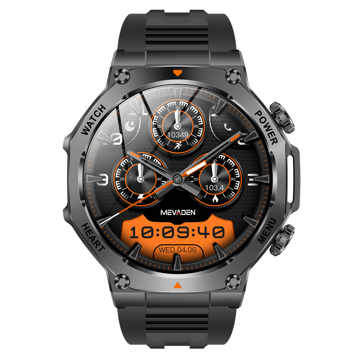 UWatch Smart Mevaden Ultra Rubber 1.7 IPS, чорний сталевий корпус, 2 ремінці — фото 9