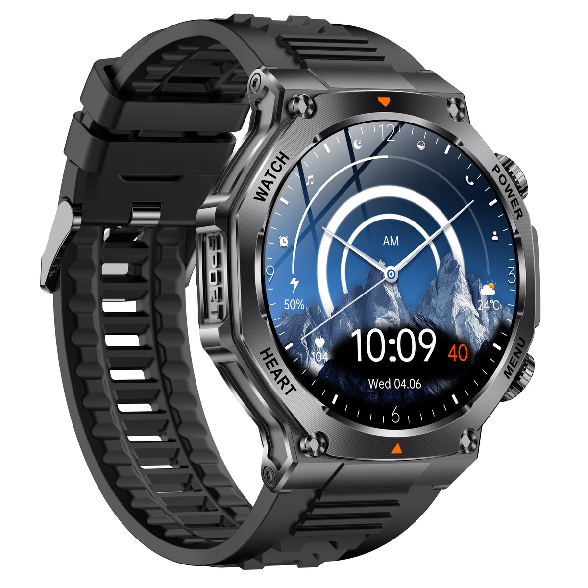 UWatch Smart Mevaden Ultra Rubber 1.7 IPS, чорний сталевий корпус, 2 ремінці — фото 10