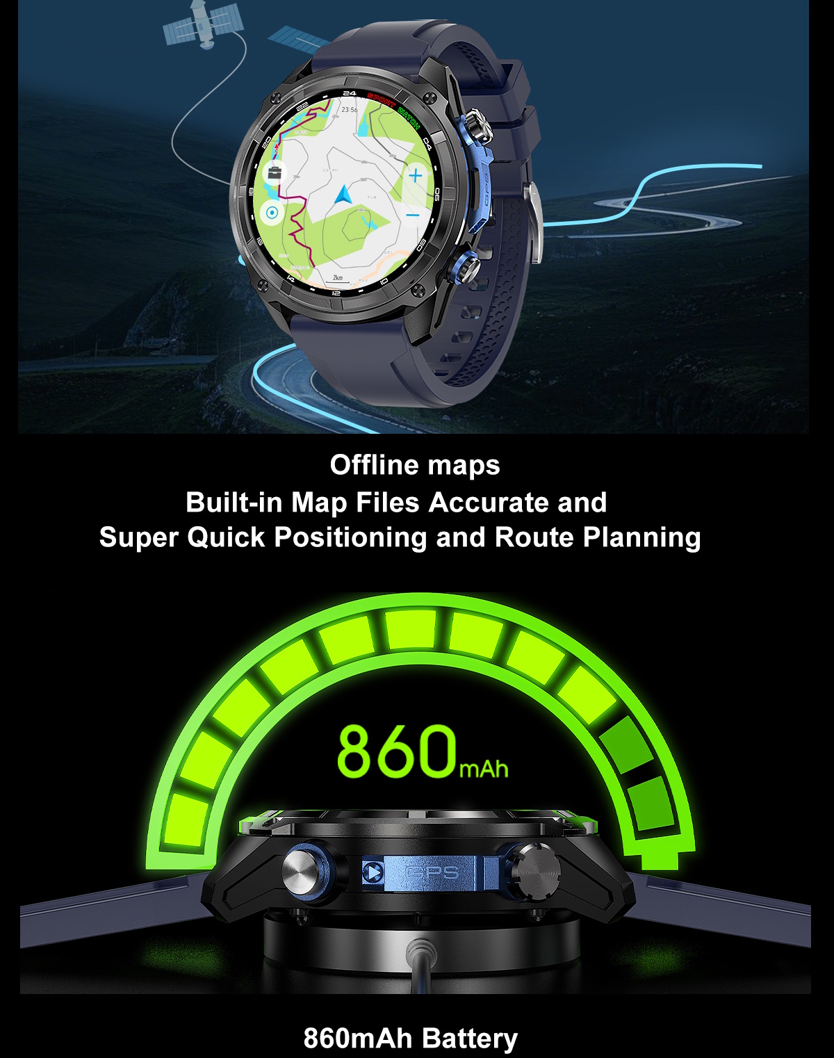Смартгодинник UWatch Smart Navigation Pro GPS AMOLED з 2 ремінцями — фото 5