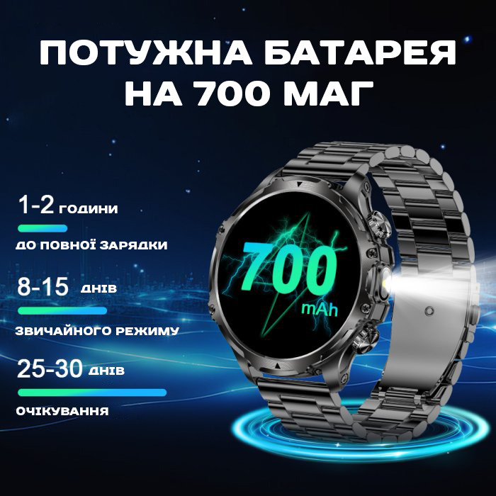 UWatch Smart Turbo Power Steel смарт-годинник 1.8 дюйма, чорний, 2 ремінці — фото 5