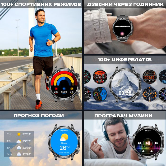 Смарт-годинник UWatch Smart Turbo Power Rubber чорний, 1.85″, 2 ремінці — фото 5